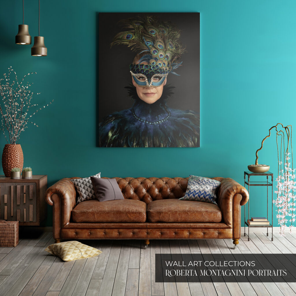 Luxurious wall art in classic living room. Best Workshop & Masterclass - Roberta Montagnini Portraits, wall art, frame, printed phots, collections, luxurious art